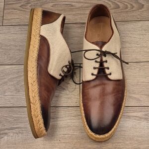 ETRO Milano Italy Espadrilles Dark‎ Brown Leather Beige Sz 44 / 11 US Mens Shoes